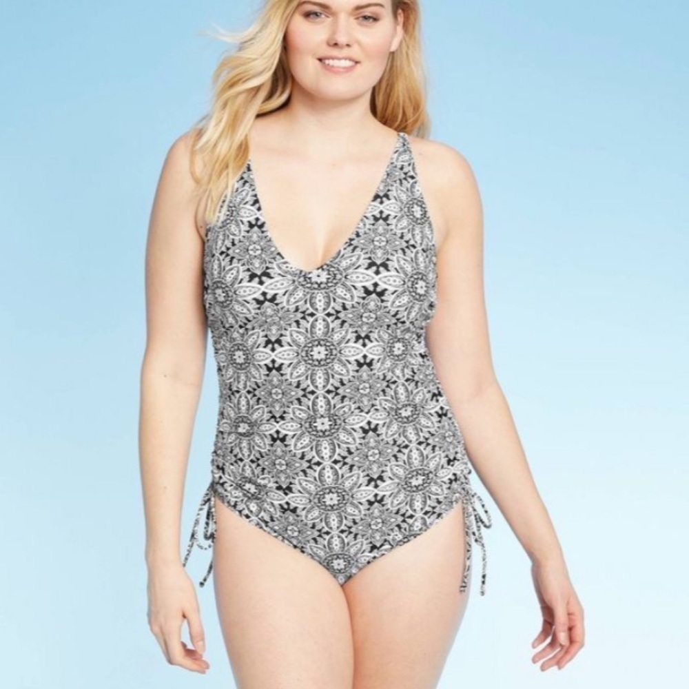 Kona Sol Side Cinch Black Floral Swimsuit